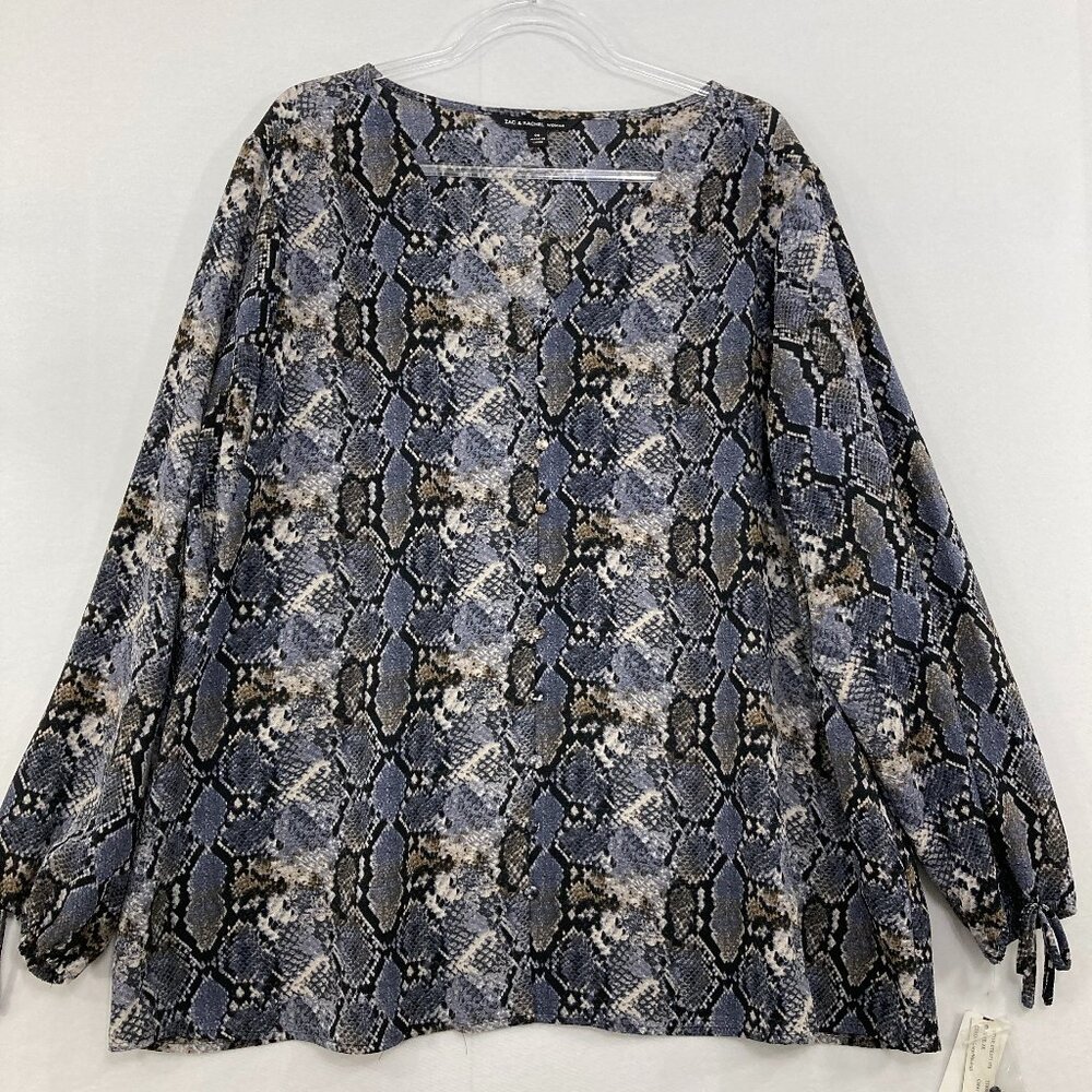 New Zac & Rachel size 2X Animal Print V Neck Relaxed Long Sleeve Blouse Office